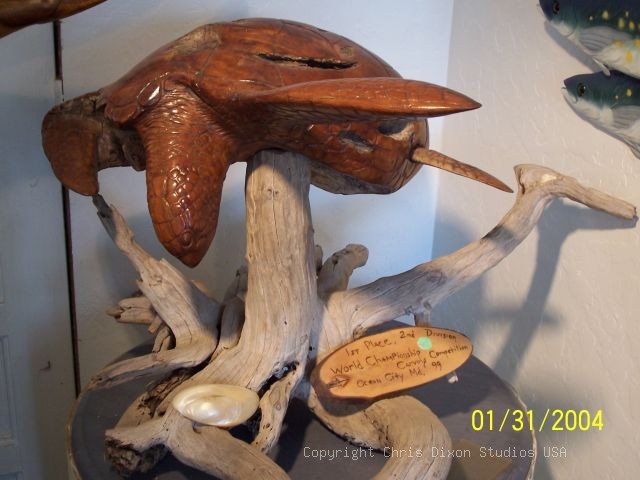 Sea Turtle Lookdown Woodcarving